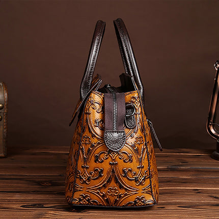 Vintage Genuine Leather Floral Handbag - Wnkrs