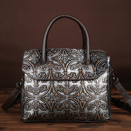 Vintage Genuine Leather Floral Handbag - Wnkrs