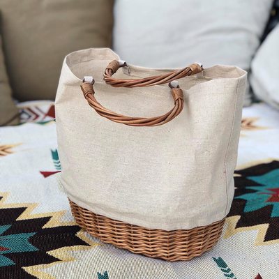 Rattan Bucket Handbag With Wicker Strap