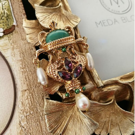 Baroque Style Freshwater Pearl and Jade Brooch - wnkrs