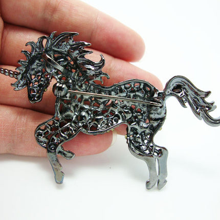 Women's Black Crystal Unicorn Brooch - wnkrs