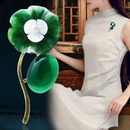 Luxury Tender Flower Green Jade Brooch - Wnkrs