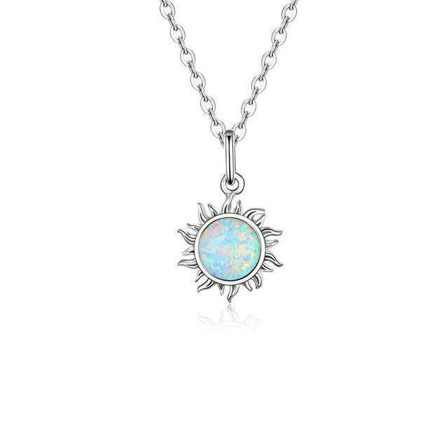 Authentic Silver White Opal Sun Pendant Necklace