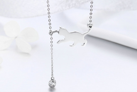 925 Sterling Silver Chain Cat Pendant Necklace