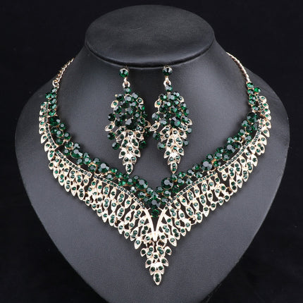 Luxurious Crystal Leaf Shaped Jewelry Set for Women - Wnkrs