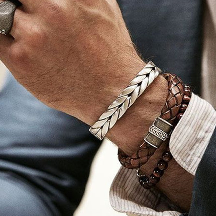 Men's Vintage Leather / Steel Bangles - Wnkrs