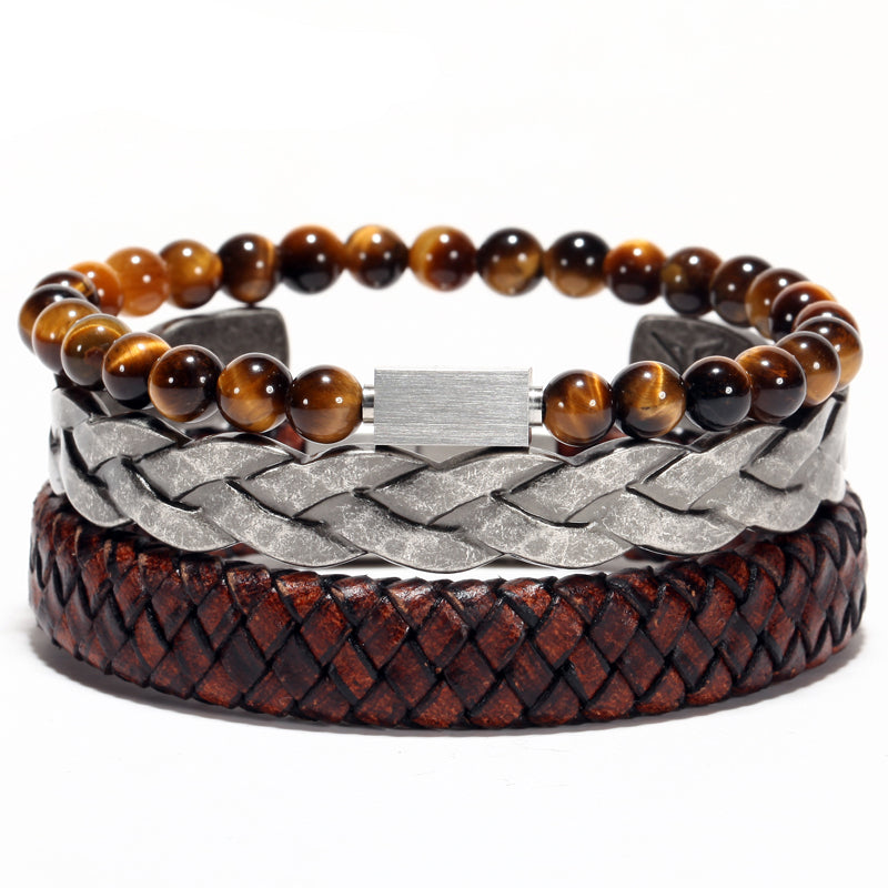 Men's Vintage Leather / Steel Bangles