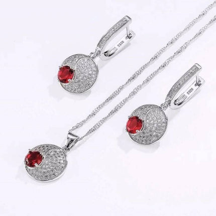 Women's Red Dot 925 Sterling Silver Necklace and Earrings Set - wnkrs