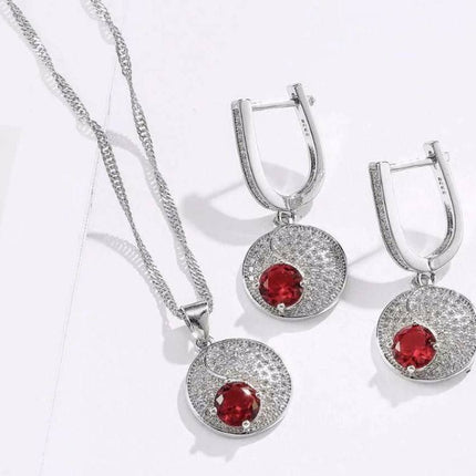 Women's Red Dot 925 Sterling Silver Necklace and Earrings Set - wnkrs