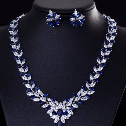 Gorgeous Cubic Zirconia Cluster Necklace and Earrings Women's Jewellery Set - Wnkrs