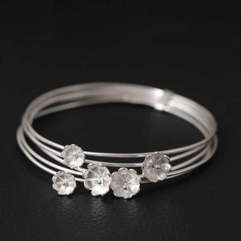 Charming Multilayered Floral Silver Women's Bangle