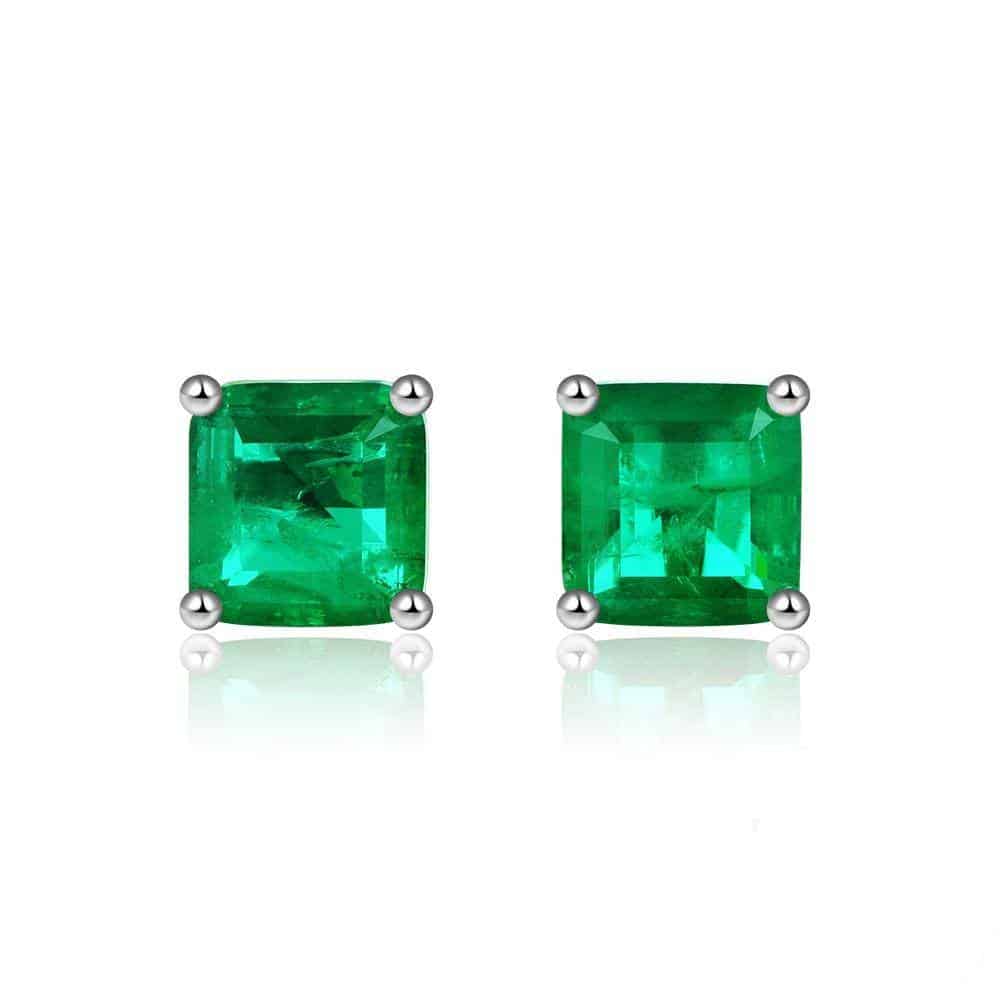 Square Green-Stone Stud Earrings