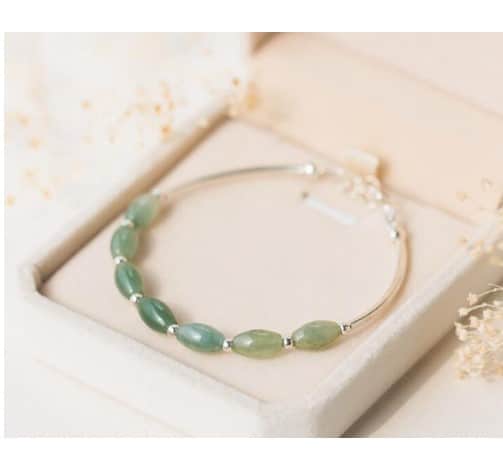 Oval Jade Silver Charm Bracelet