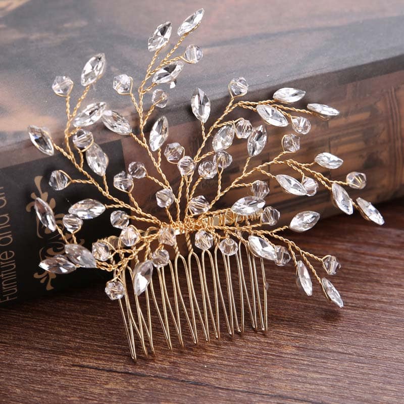 Zinc Crystal Side Comb in Shape of Leaves