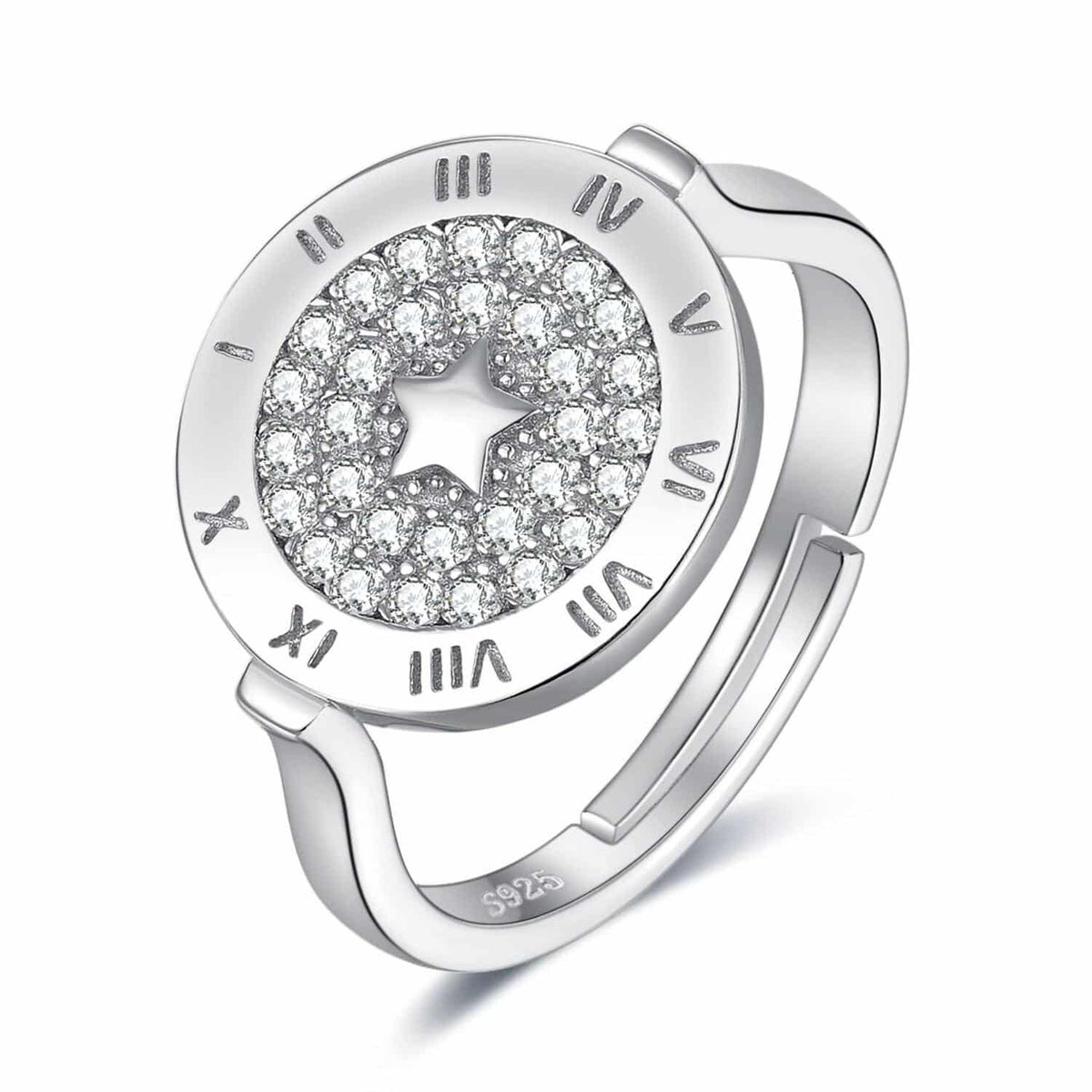 925 Sterling Silver Star Patterned Adjustable Ring