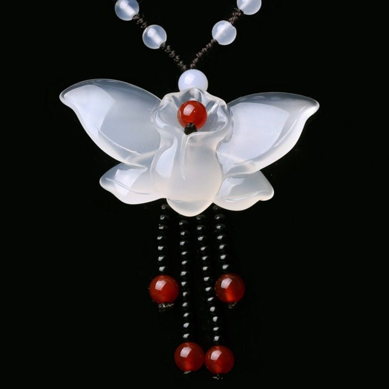 Natural White Jade Butterfly Pendant
