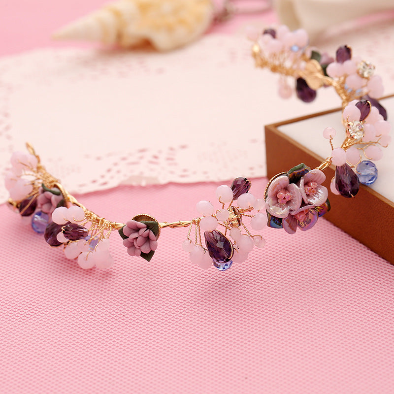 Floral Hair Tiara with Rhinestone Accents