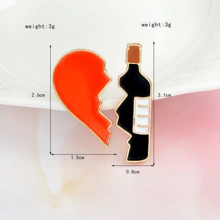 Metal Enamel Broken Heart and Wine Bottle, 2pcs/set - wnkrs