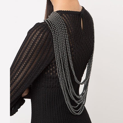 Black Imitation Pearls Maxi Body Shoulder Chain - Wnkrs
