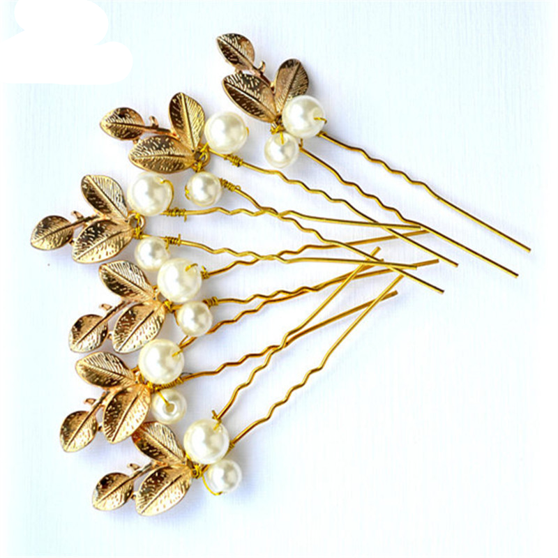 Leaf Design Hairpins with Pearls