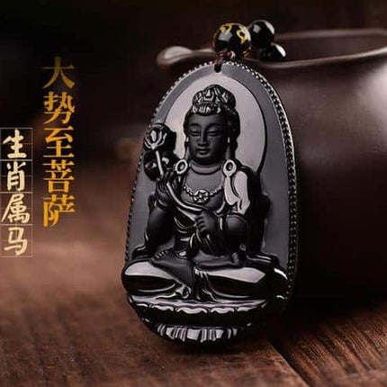 Black Obsidian Carved Buddha Pendant Necklace - Wnkrs