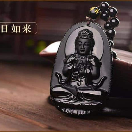 Black Obsidian Carved Buddha Pendant Necklace - Wnkrs