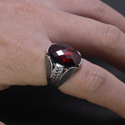 Men's Pure 925 Sterling Silver Ring with Red Stone - Wnkrs