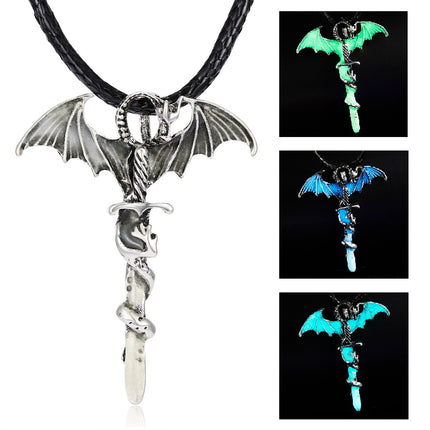 Fluorescent Vintage Luminous Dragon Silhouette Necklace - Wnkrs