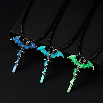 Fluorescent Vintage Luminous Dragon Silhouette Necklace - Wnkrs