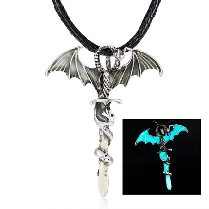 Fluorescent Vintage Luminous Dragon Silhouette Necklace - Wnkrs