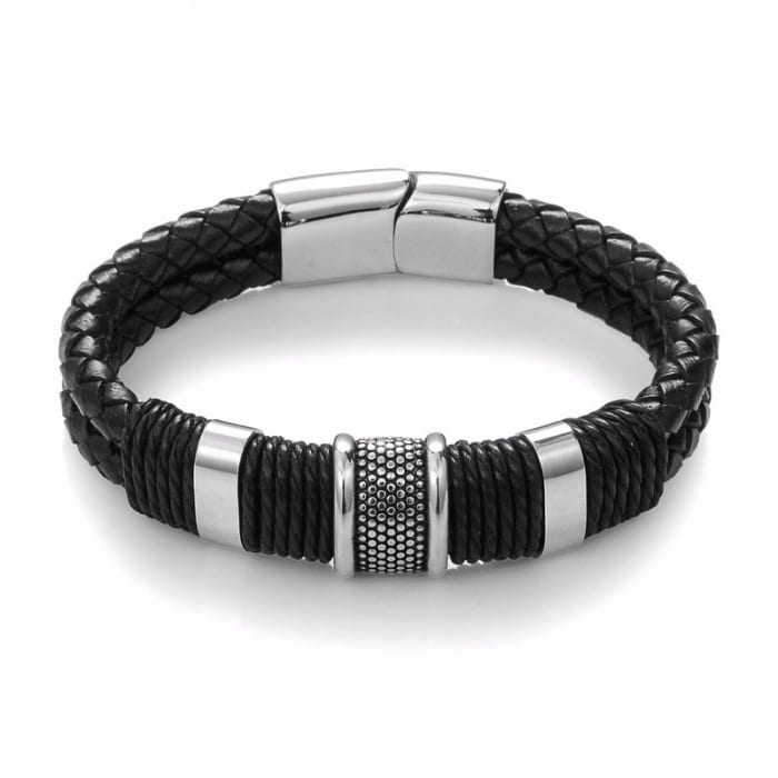 Men's Braided Leather Bracelet with Magnetic Clasp