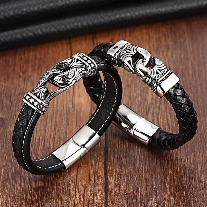 Leather Bracelets for Men with Nordic Decor