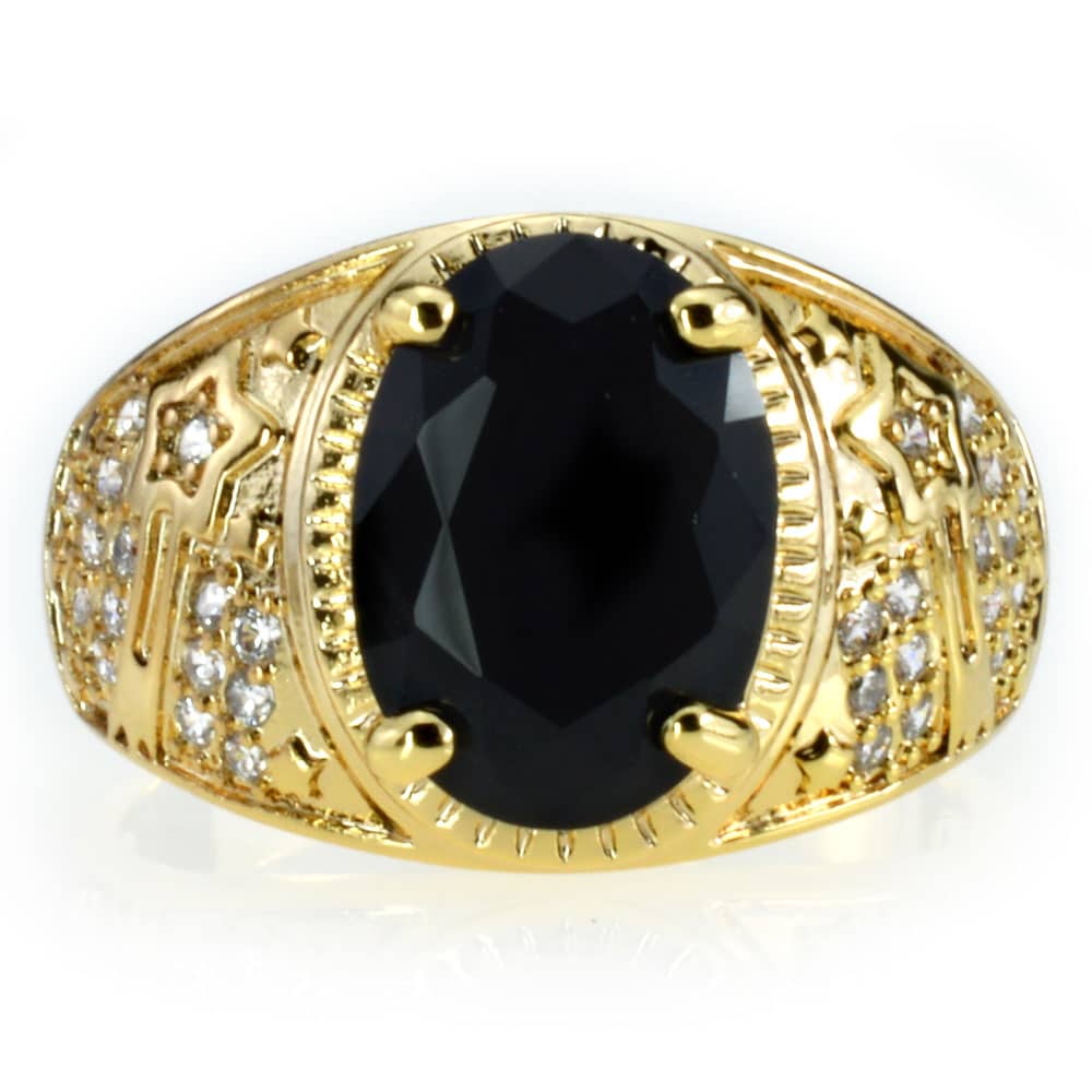 Men's Fashion Gold Ring with Black Stone