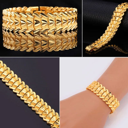Men's Wide Heart Patterned Link Bracelet - Wnkrs