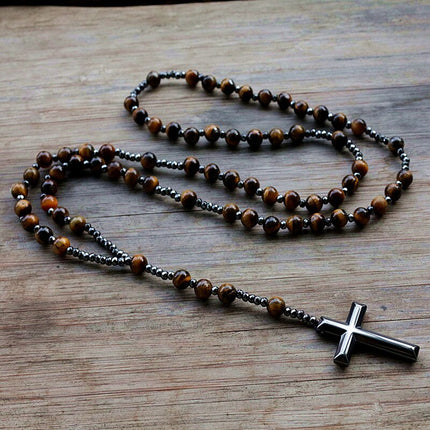 Men's Stone Beads Necklace with Cross - Wnkrs