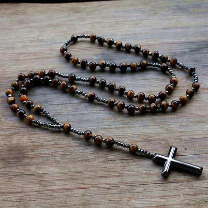 Men's Stone Beads Necklace with Cross - Wnkrs