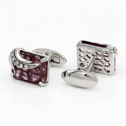 Elegant Silver-Colored Cuffinks with Colorful Crystal Insets - Wnkrs