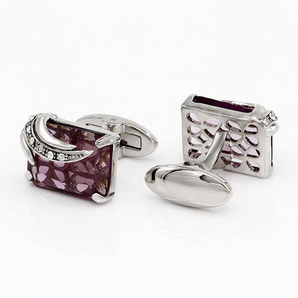 Elegant Silver-Colored Cuffinks with Colorful Crystal Insets - Wnkrs