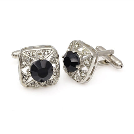 Elegant Silver-Colored Cuffinks with Colorful Crystal Insets - Wnkrs
