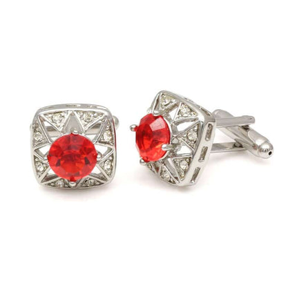 Elegant Silver-Colored Cuffinks with Colorful Crystal Insets - Wnkrs