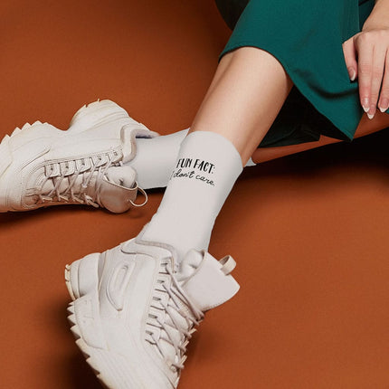 Fun Fact I Don't Care Socks - Cool Novelty Socks - Trendy Crew Socks - wnkrs