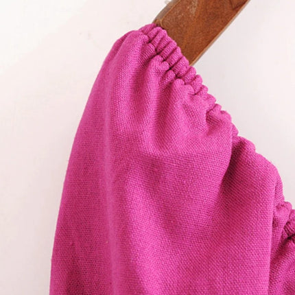 Women's Berry Color Cotton and Linen Dress - Wnkrs