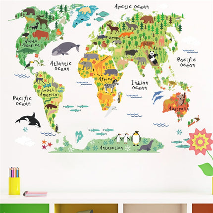 Animals and World Map Wall Sticker - Wnkrs