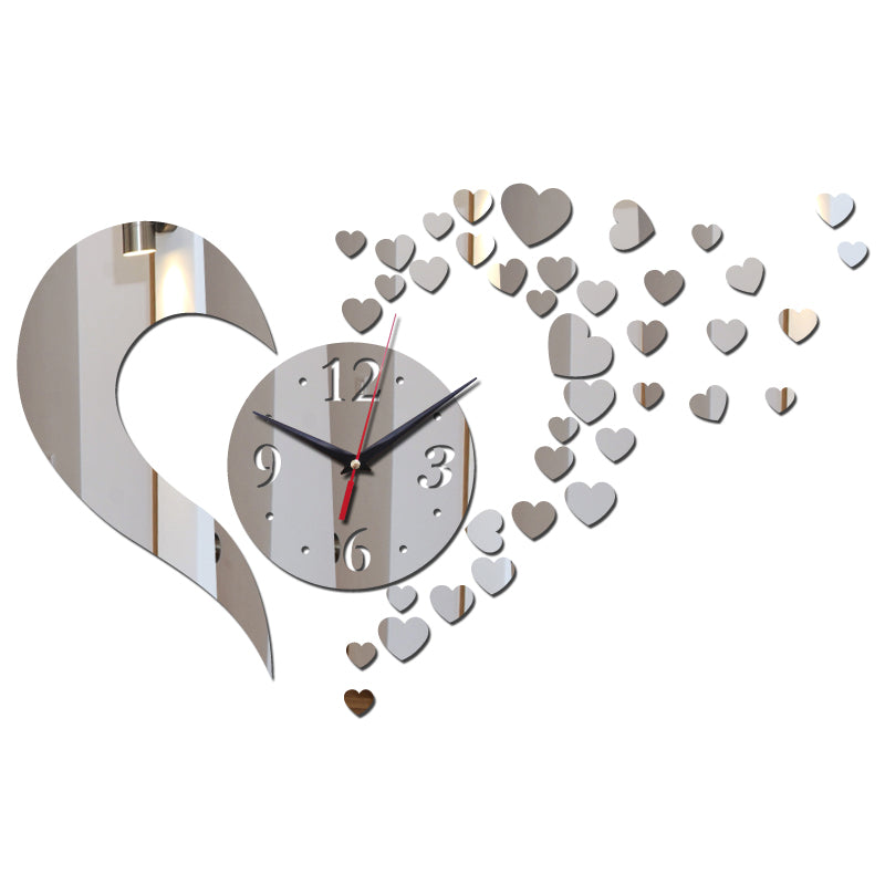 3D Acrylic Mirror Heart Wall Clock Stickers