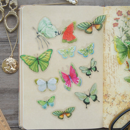 Watercolor Green / Yellow Butterfly PVC Stickers 38 pcs Set - wnkrs