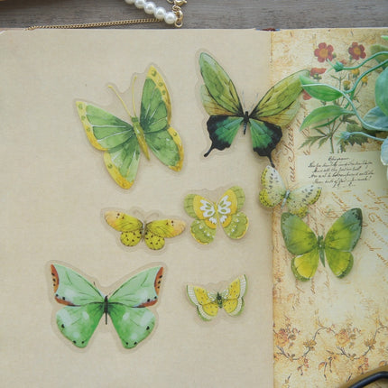 Watercolor Green / Yellow Butterfly PVC Stickers 38 pcs Set - wnkrs