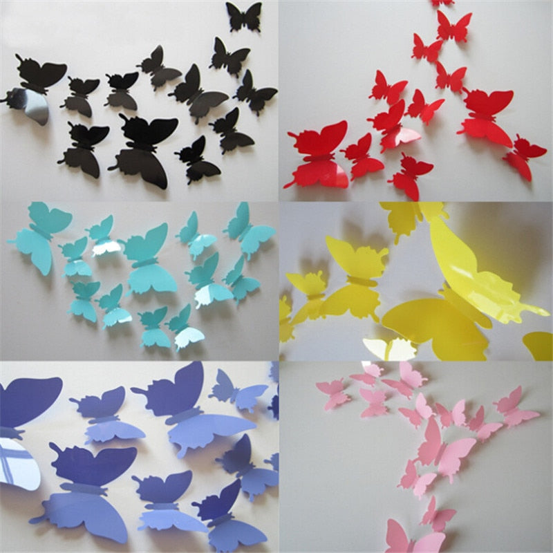 3D Solid Color Butterfly Wall Stickers Set