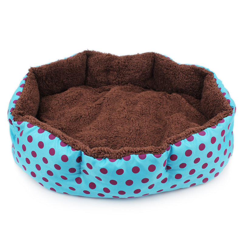 Soft Fleece Cushion Dog Bed with Polka Dot Design
