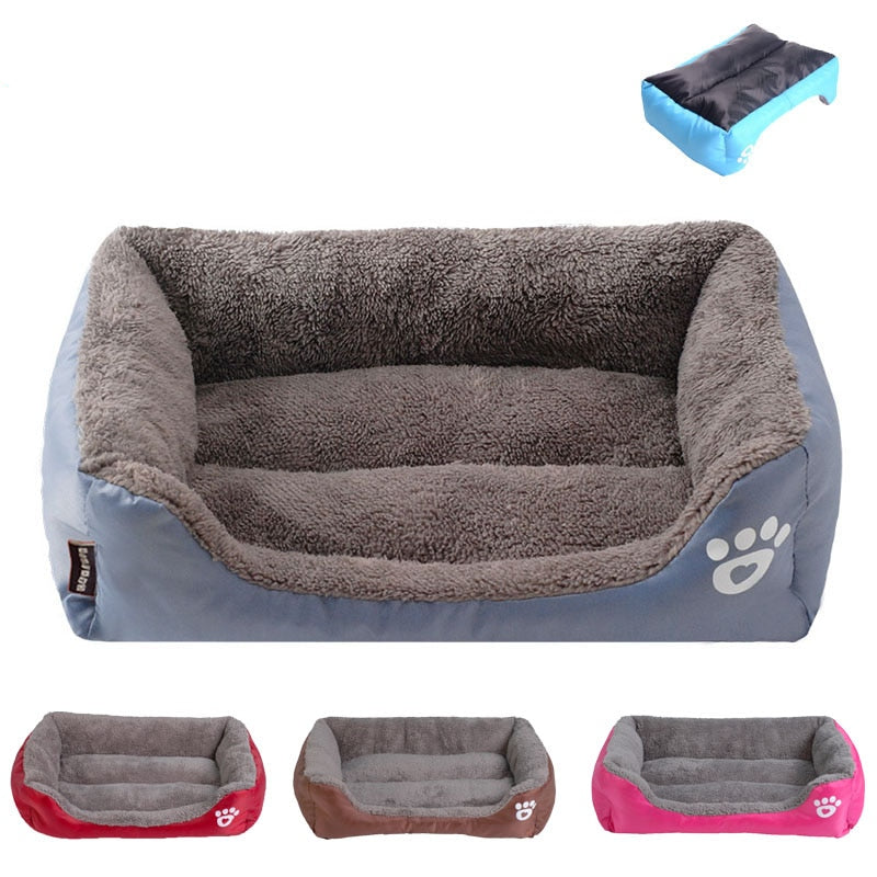 Paw-Pattern Fleece-Lined Pet Bed