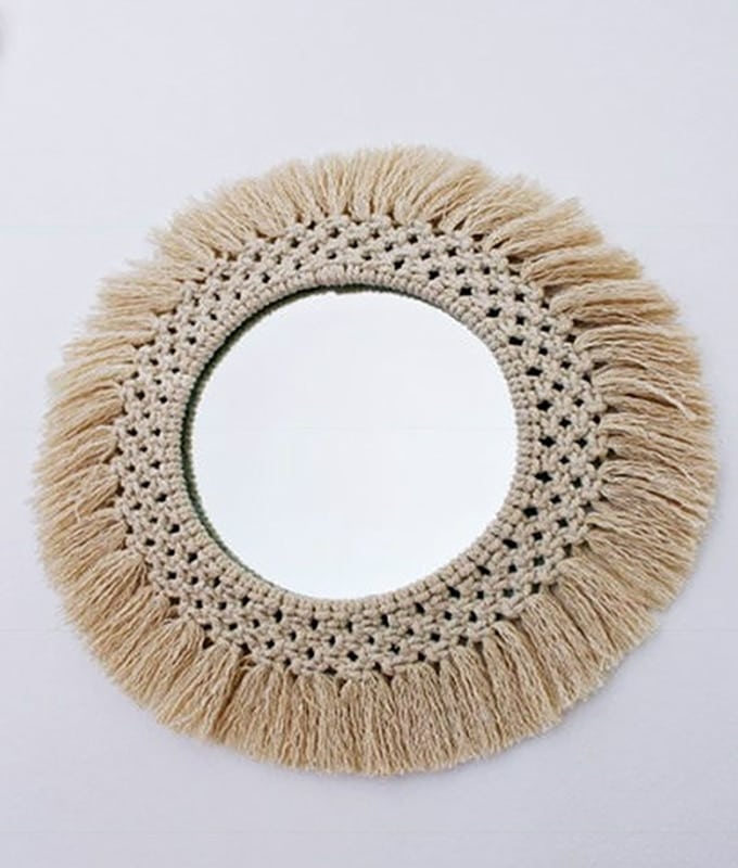 Round Embroidered Tapestry Mirror